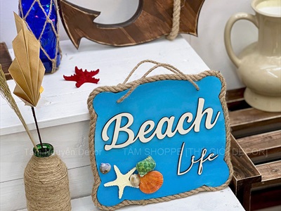 Bảng treo chủ đề biển Beach Life sao sỗ [Dây thừng - Vỏ ốc thật] KT24x22cm BTC-BIEN-04